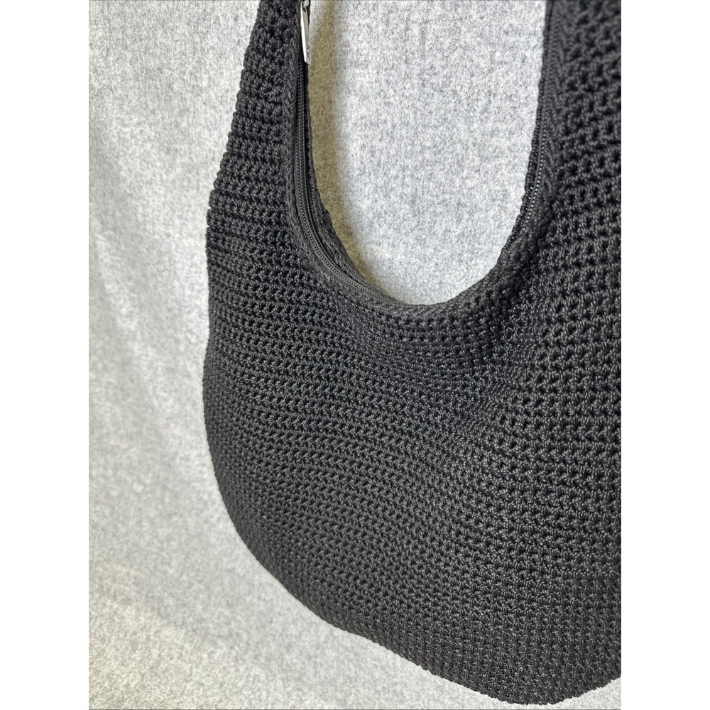 The Sak Hobo Crochet Shoulder Bag Black Woven Zip Solid Minimalist Capsule - Picture 3 of 14